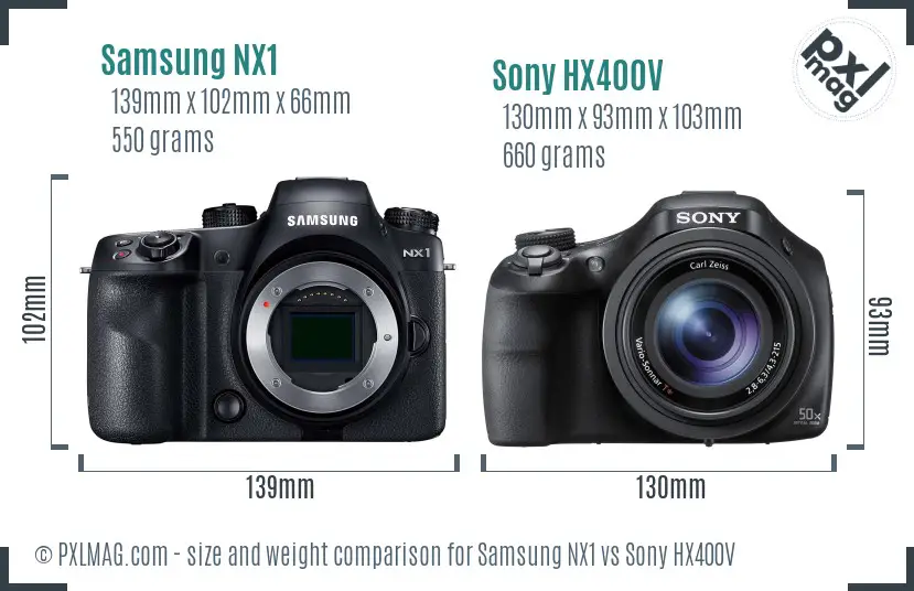 Samsung NX1 vs Sony HX400V size comparison