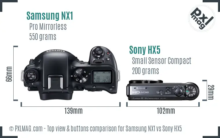 Samsung NX1 vs Sony HX5 top view buttons comparison