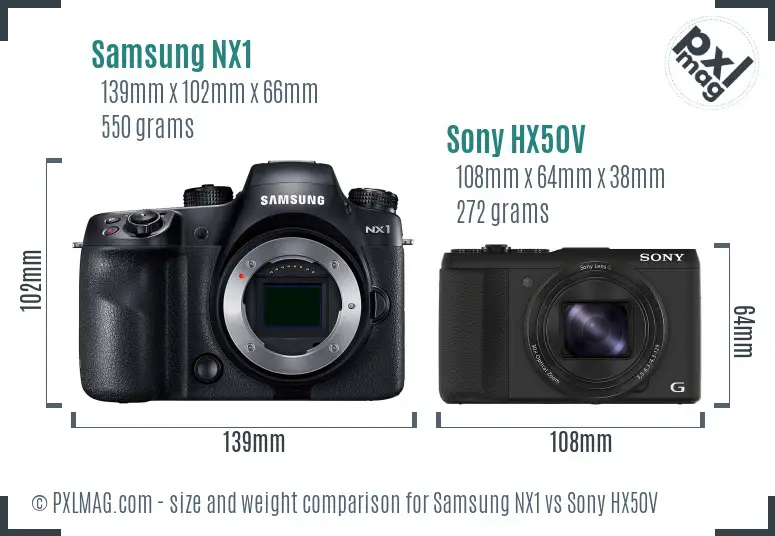 Samsung NX1 vs Sony HX50V size comparison