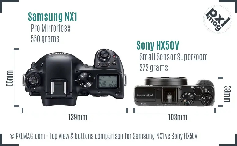 Samsung NX1 vs Sony HX50V top view buttons comparison