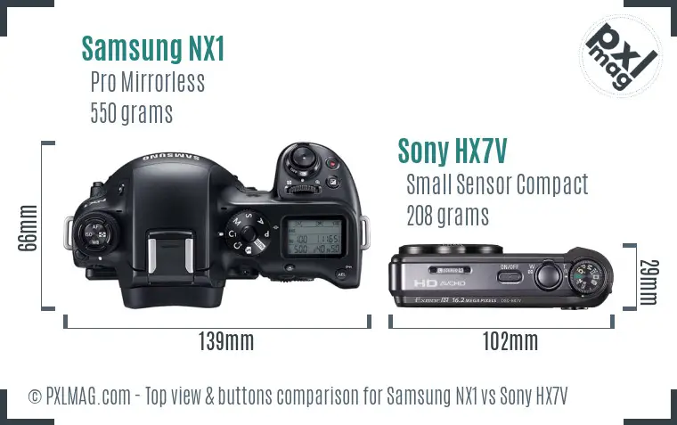 Samsung NX1 vs Sony HX7V top view buttons comparison