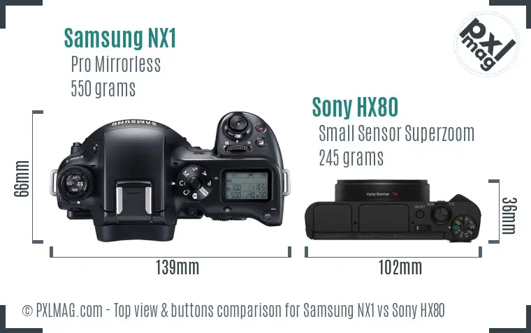 Samsung NX1 vs Sony HX80 top view buttons comparison