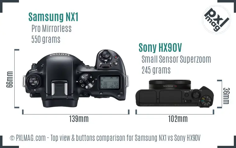 Samsung NX1 vs Sony HX90V top view buttons comparison