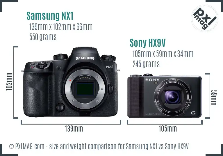Samsung NX1 vs Sony HX9V size comparison