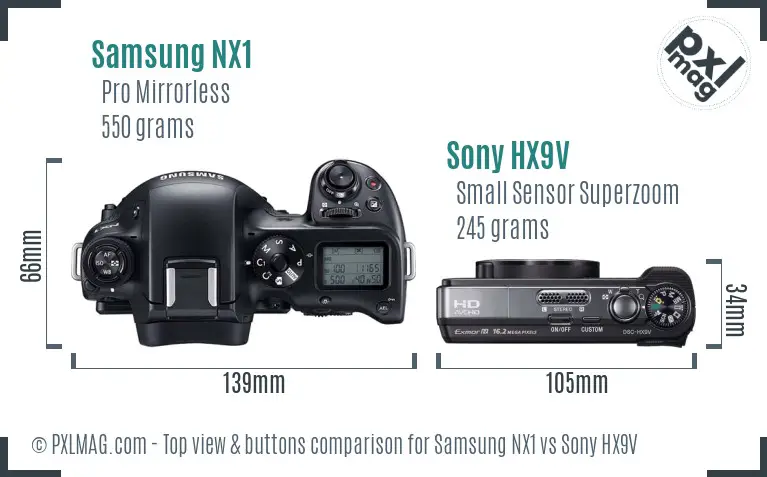 Samsung NX1 vs Sony HX9V top view buttons comparison