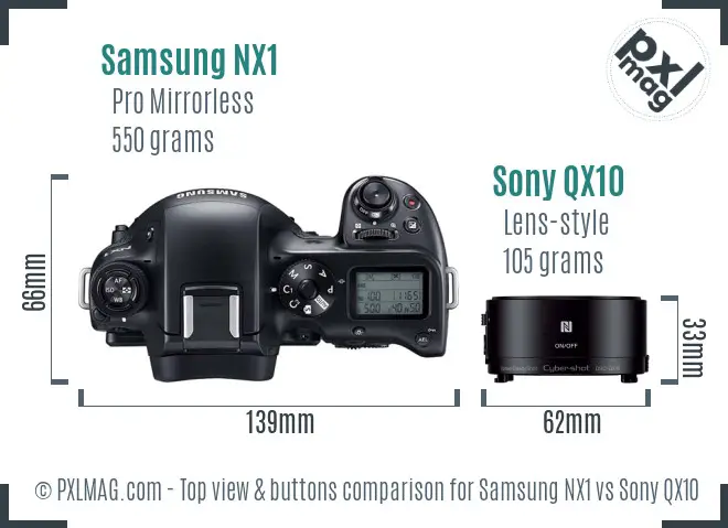 Samsung NX1 vs Sony QX10 top view buttons comparison