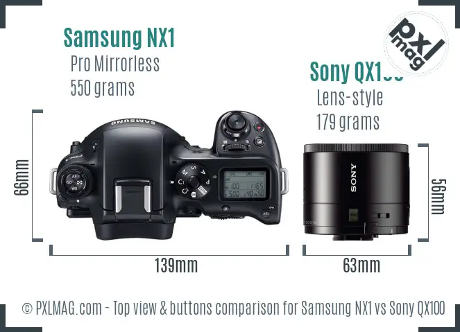 Samsung NX1 vs Sony QX100 top view buttons comparison