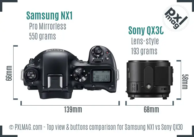 Samsung NX1 vs Sony QX30 top view buttons comparison