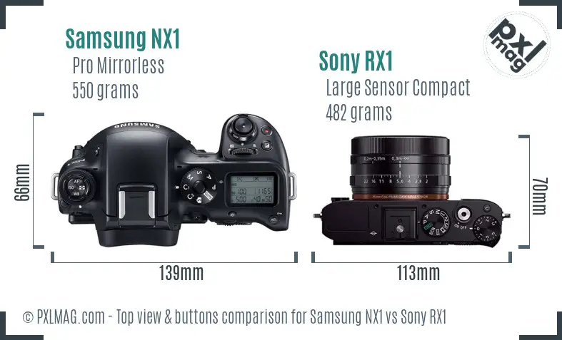 Samsung NX1 vs Sony RX1 top view buttons comparison