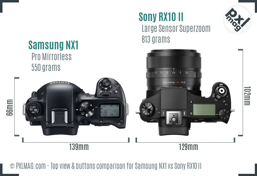 Samsung NX1 vs Sony RX10 II top view buttons comparison