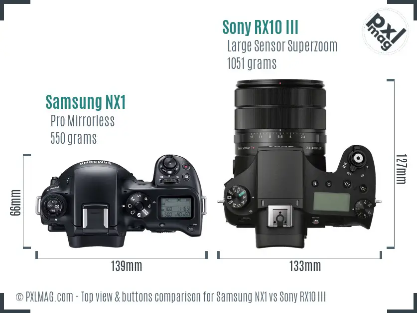 Samsung NX1 vs Sony RX10 III top view buttons comparison