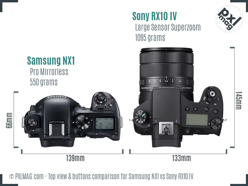 Samsung NX1 vs Sony RX10 IV top view buttons comparison