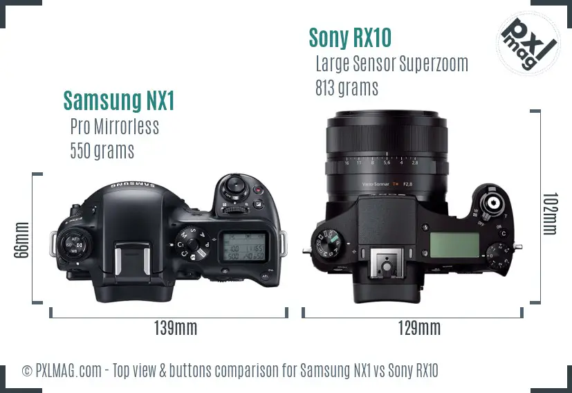 Samsung NX1 vs Sony RX10 top view buttons comparison