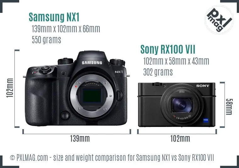 Samsung NX1 vs Sony RX100 VII size comparison