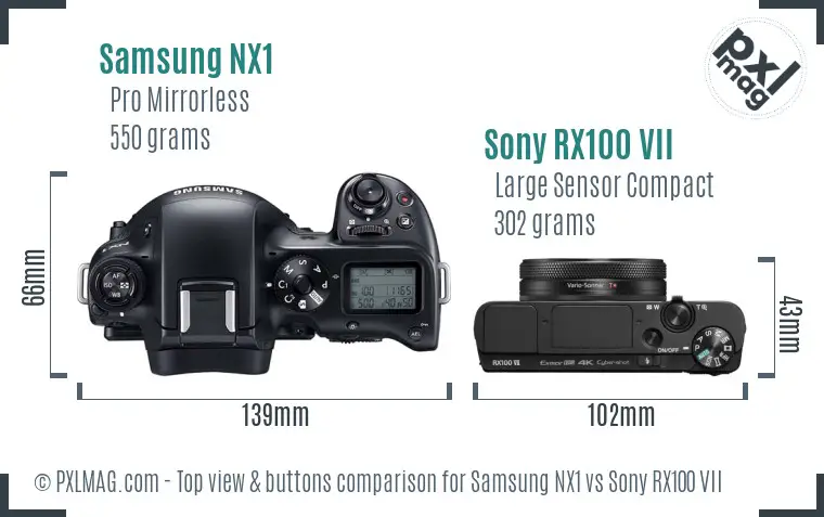 Samsung NX1 vs Sony RX100 VII top view buttons comparison