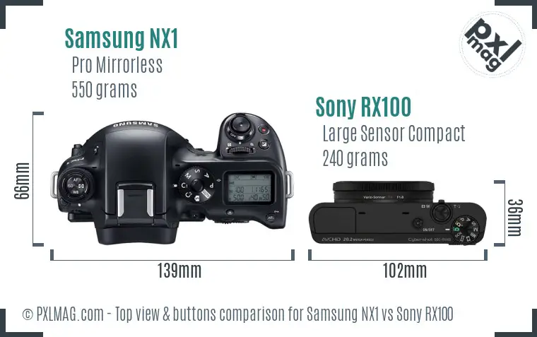 Samsung NX1 vs Sony RX100 top view buttons comparison