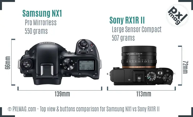 Samsung NX1 vs Sony RX1R II top view buttons comparison
