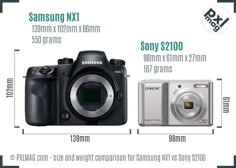Samsung NX1 vs Sony S2100 size comparison