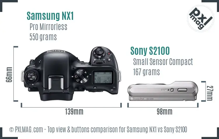 Samsung NX1 vs Sony S2100 top view buttons comparison