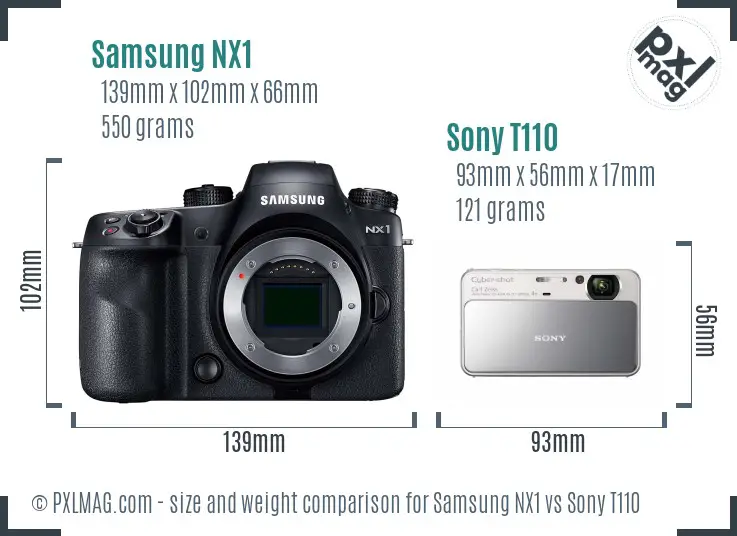 Samsung NX1 vs Sony T110 size comparison