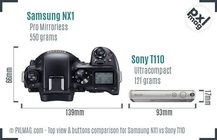 Samsung NX1 vs Sony T110 top view buttons comparison