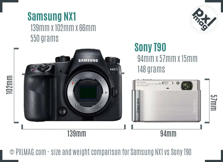 Samsung NX1 vs Sony T90 size comparison
