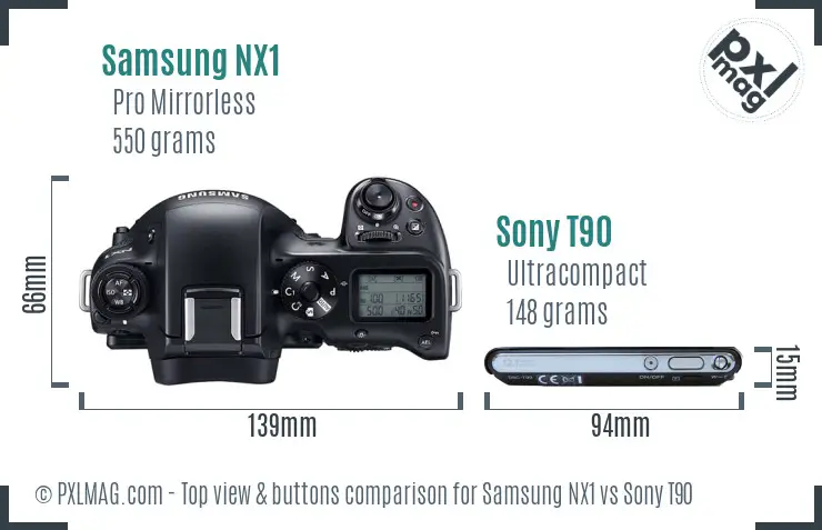 Samsung NX1 vs Sony T90 top view buttons comparison