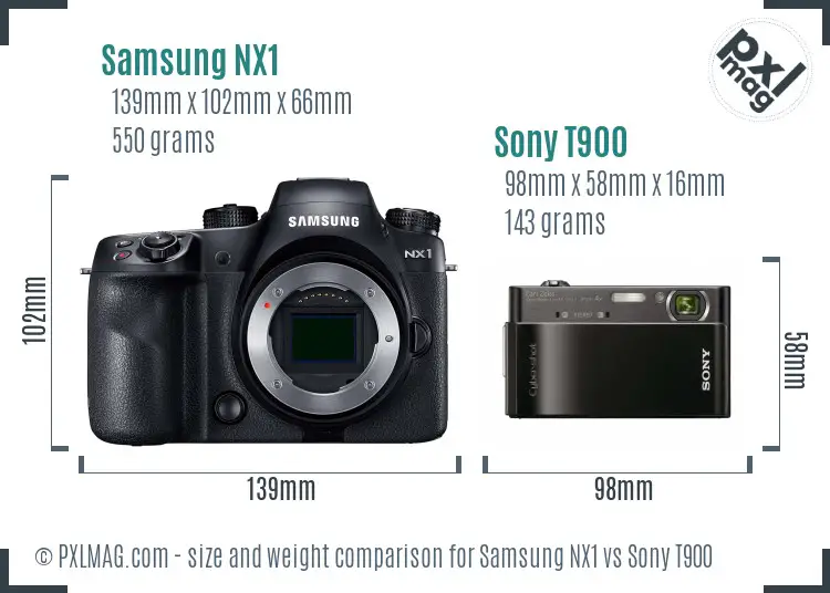 Samsung NX1 vs Sony T900 size comparison