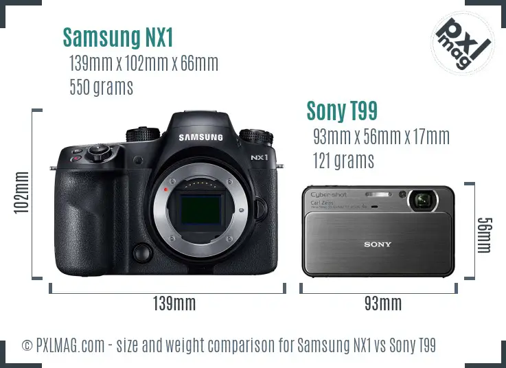 Samsung NX1 vs Sony T99 size comparison