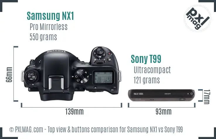 Samsung NX1 vs Sony T99 top view buttons comparison