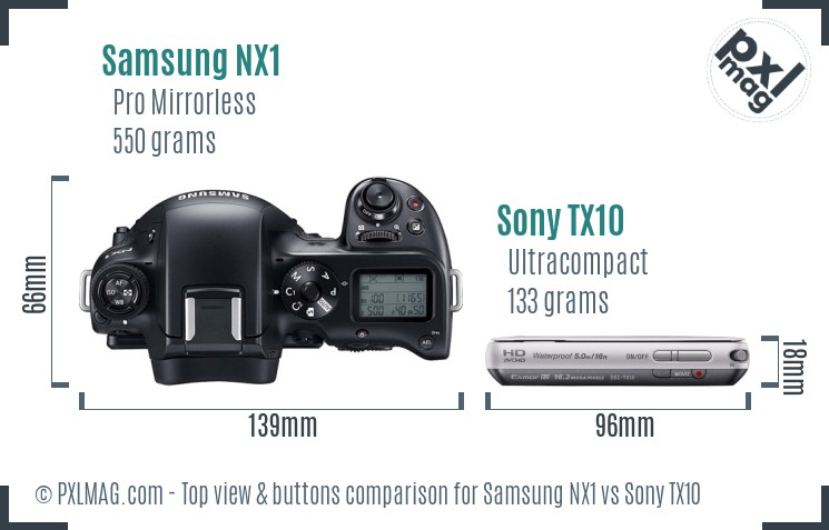 Samsung NX1 vs Sony TX10 top view buttons comparison