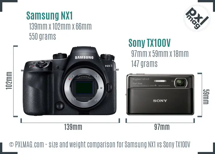 Samsung NX1 vs Sony TX100V size comparison