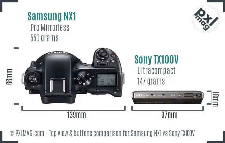 Samsung NX1 vs Sony TX100V top view buttons comparison