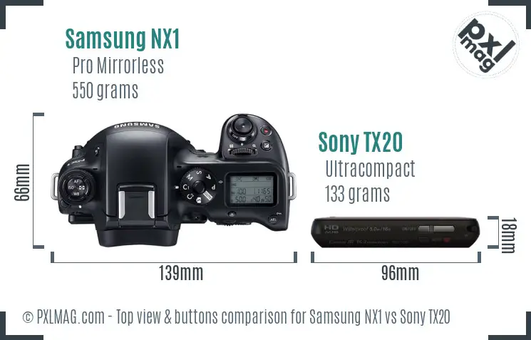 Samsung NX1 vs Sony TX20 top view buttons comparison