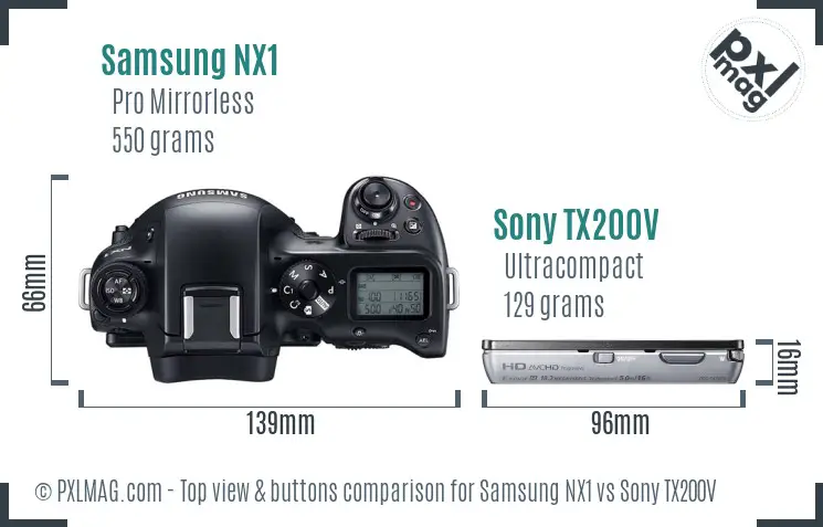 Samsung NX1 vs Sony TX200V top view buttons comparison