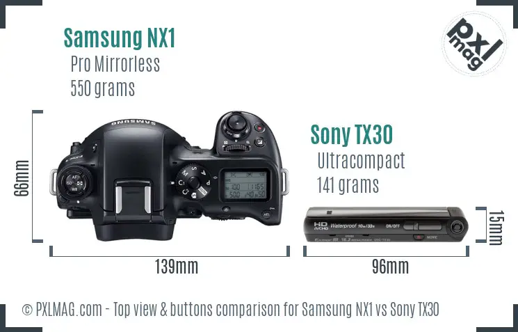 Samsung NX1 vs Sony TX30 top view buttons comparison