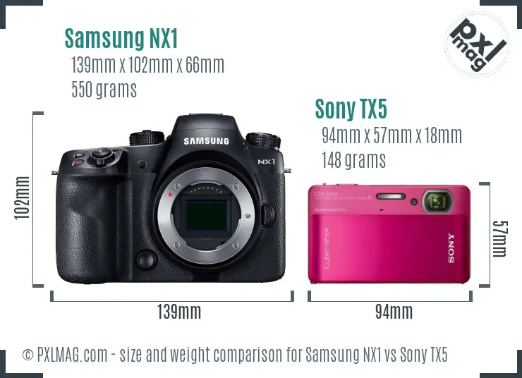 Samsung NX1 vs Sony TX5 size comparison