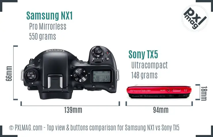 Samsung NX1 vs Sony TX5 top view buttons comparison