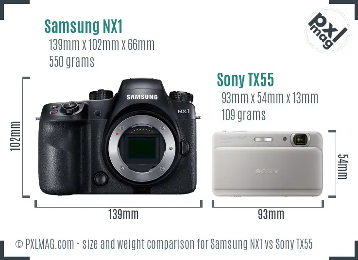 Samsung NX1 vs Sony TX55 size comparison