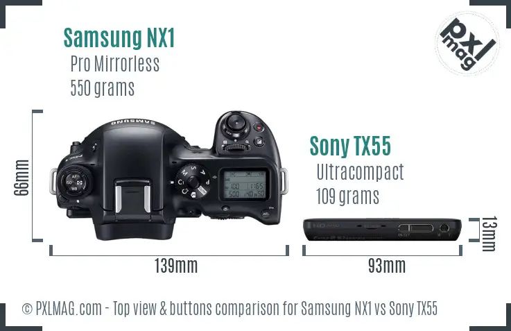 Samsung NX1 vs Sony TX55 top view buttons comparison