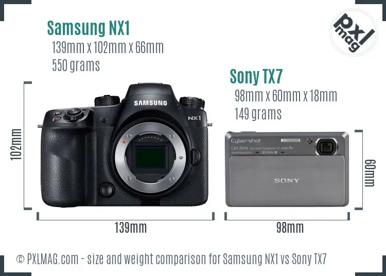 Samsung NX1 vs Sony TX7 size comparison