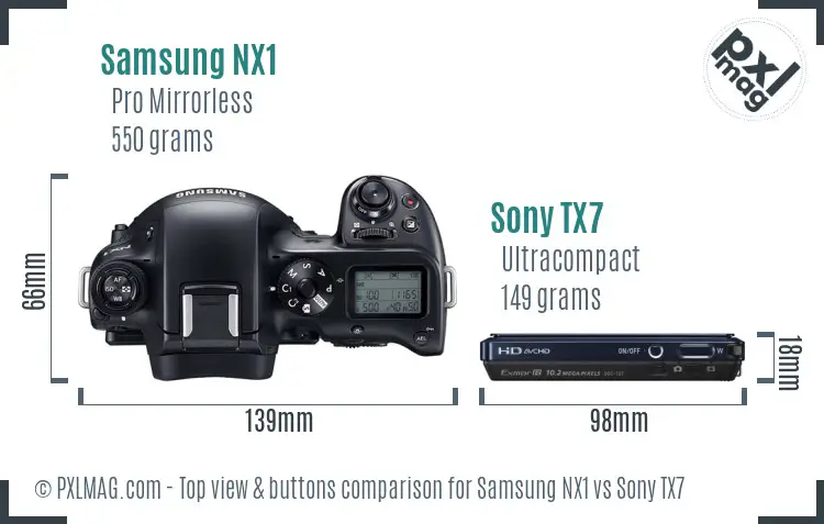 Samsung NX1 vs Sony TX7 top view buttons comparison