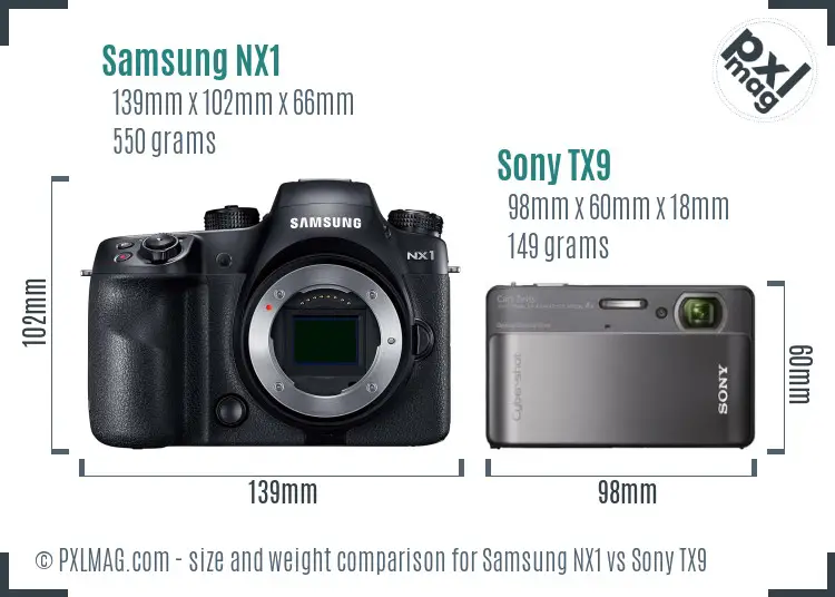 Samsung NX1 vs Sony TX9 size comparison