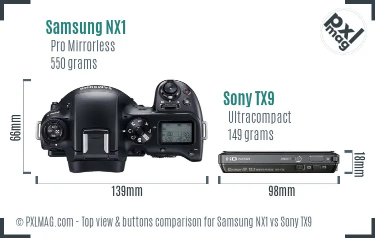 Samsung NX1 vs Sony TX9 top view buttons comparison
