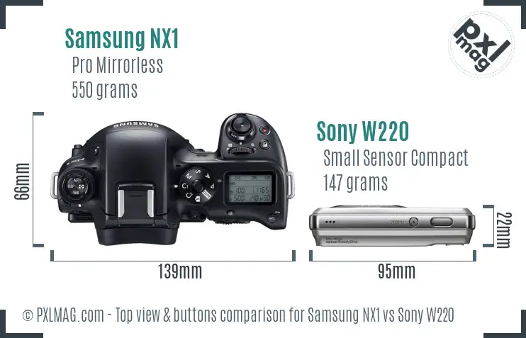 Samsung NX1 vs Sony W220 top view buttons comparison
