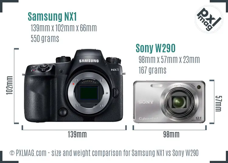 Samsung NX1 vs Sony W290 size comparison