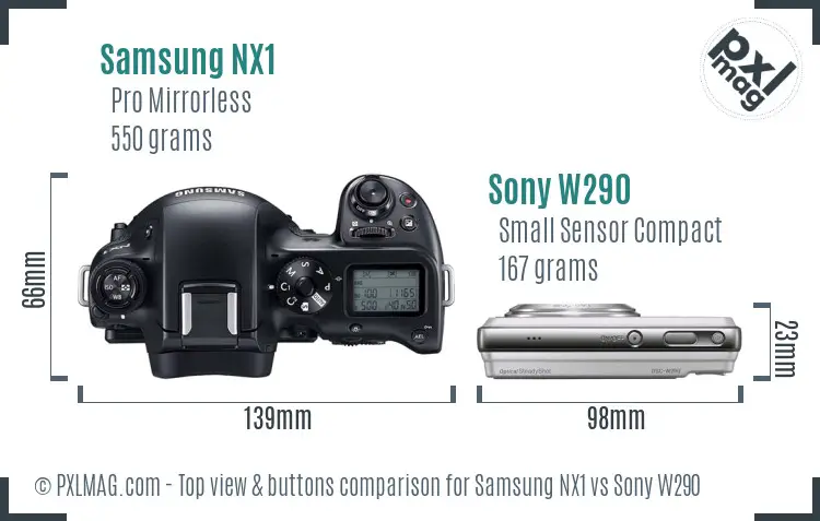 Samsung NX1 vs Sony W290 top view buttons comparison