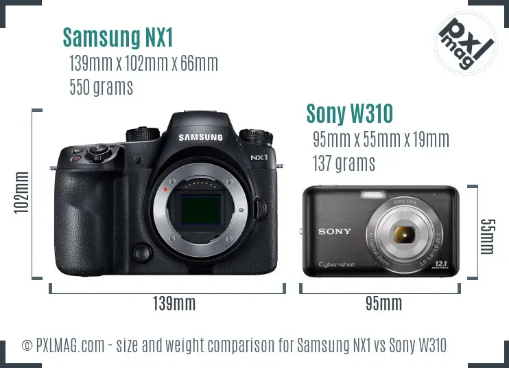 Samsung NX1 vs Sony W310 size comparison