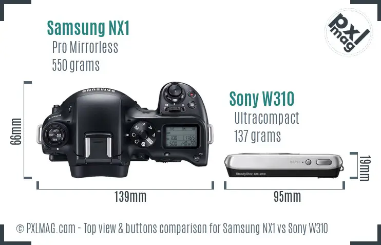 Samsung NX1 vs Sony W310 top view buttons comparison