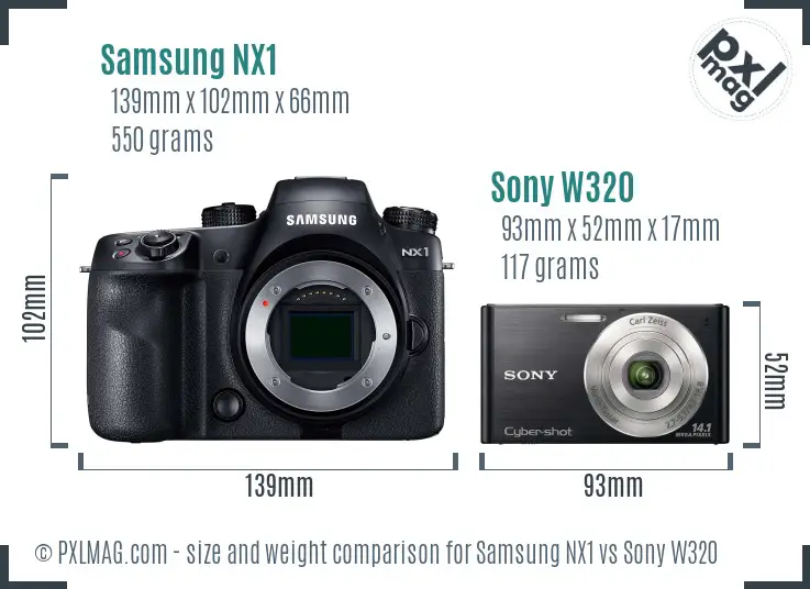 Samsung NX1 vs Sony W320 size comparison